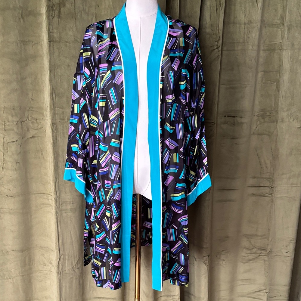 Bob Mackie Teal and Black Silk Kimono